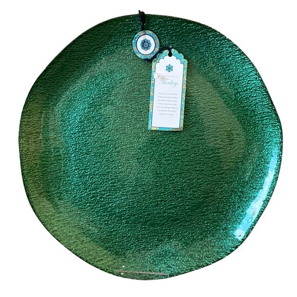 Artistic Accents Green Turkish Glass Charger Plate 13in Christmas Holiday New - Picture 8 of 11